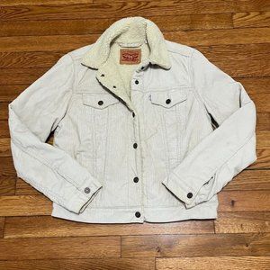 Levi's Corduroy Trucker Jacket Women’s Medium Sherpa Lined Ivory Snap Button
